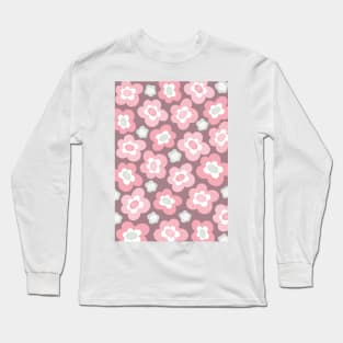 Funky Floral Pattern in Pink and Light Green Long Sleeve T-Shirt